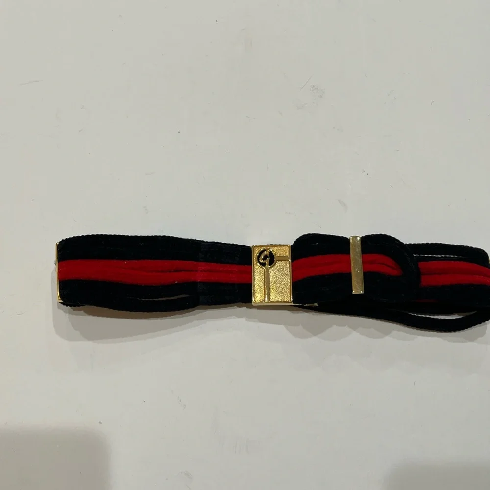 Vintage Italian Black and Red Fabric Belt with Gold‎ Buckle Sz. S